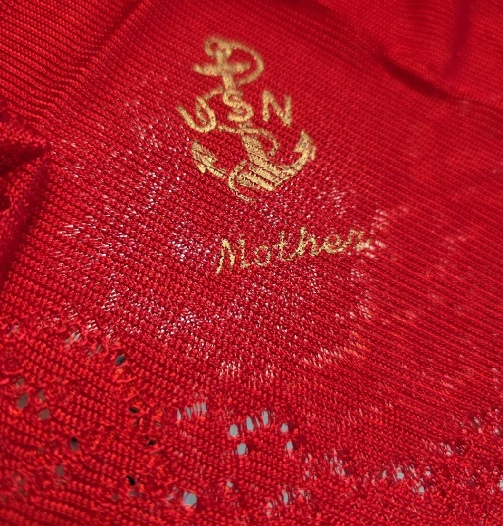 WWII USN Mother Embossed Red Lace Handkerchief